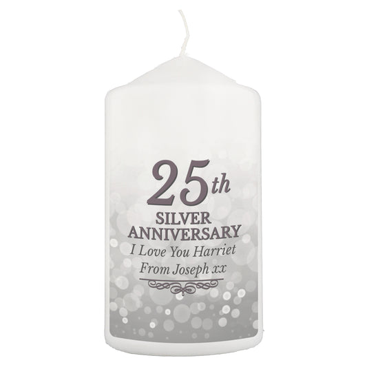 Personalised 25th Silver Anniversary Pillar Candle - image 2