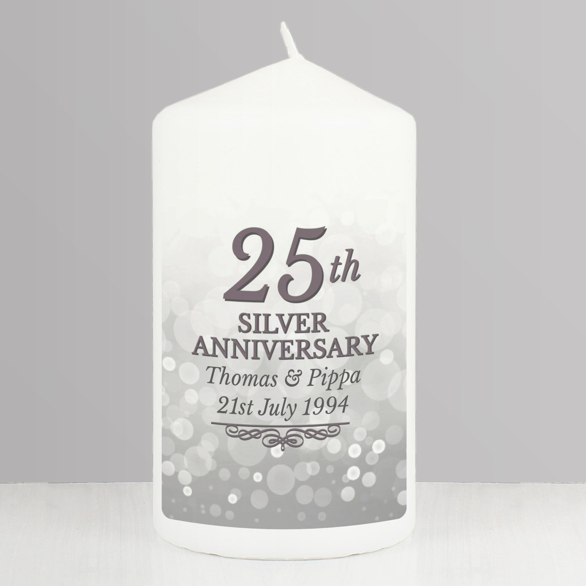 Personalised 25th Silver Anniversary Pillar Candle - image 3