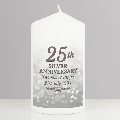 Personalised 25th Silver Anniversary Pillar Candle - image 3