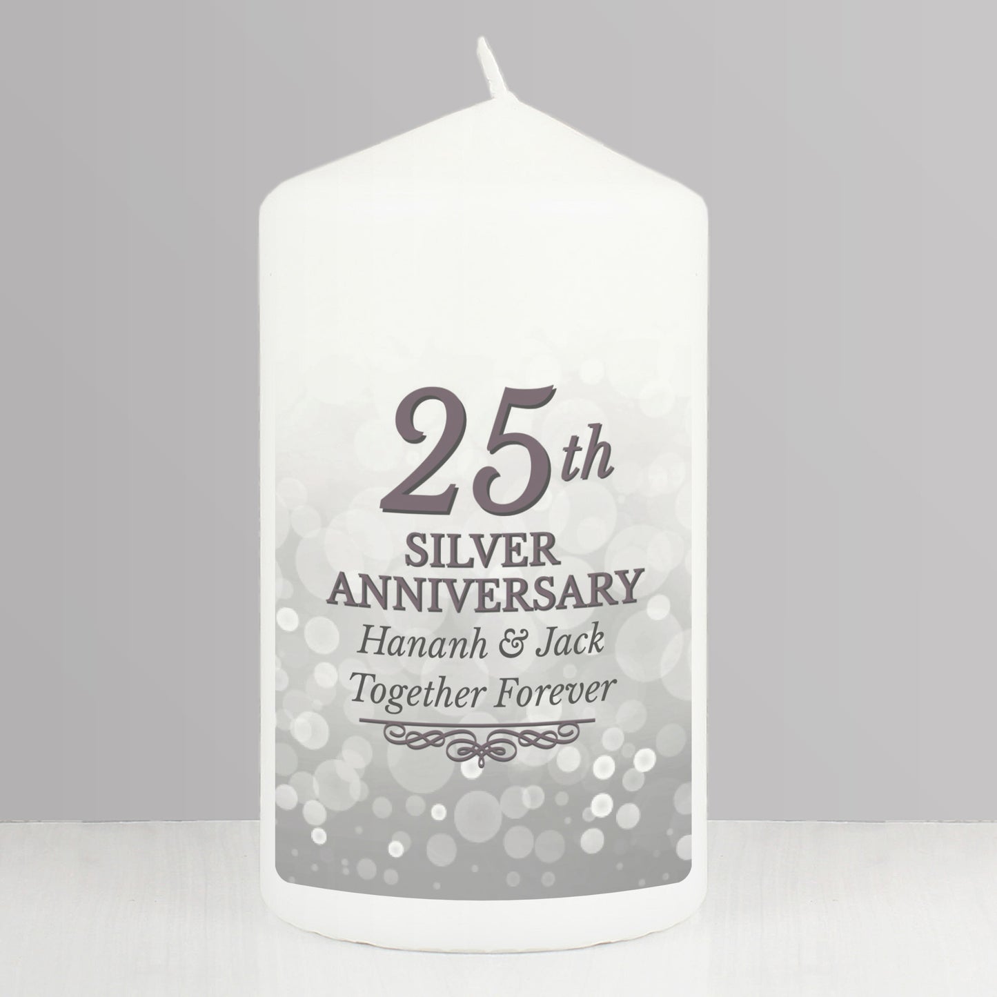 Personalised 25th Silver Anniversary Pillar Candle - image 4