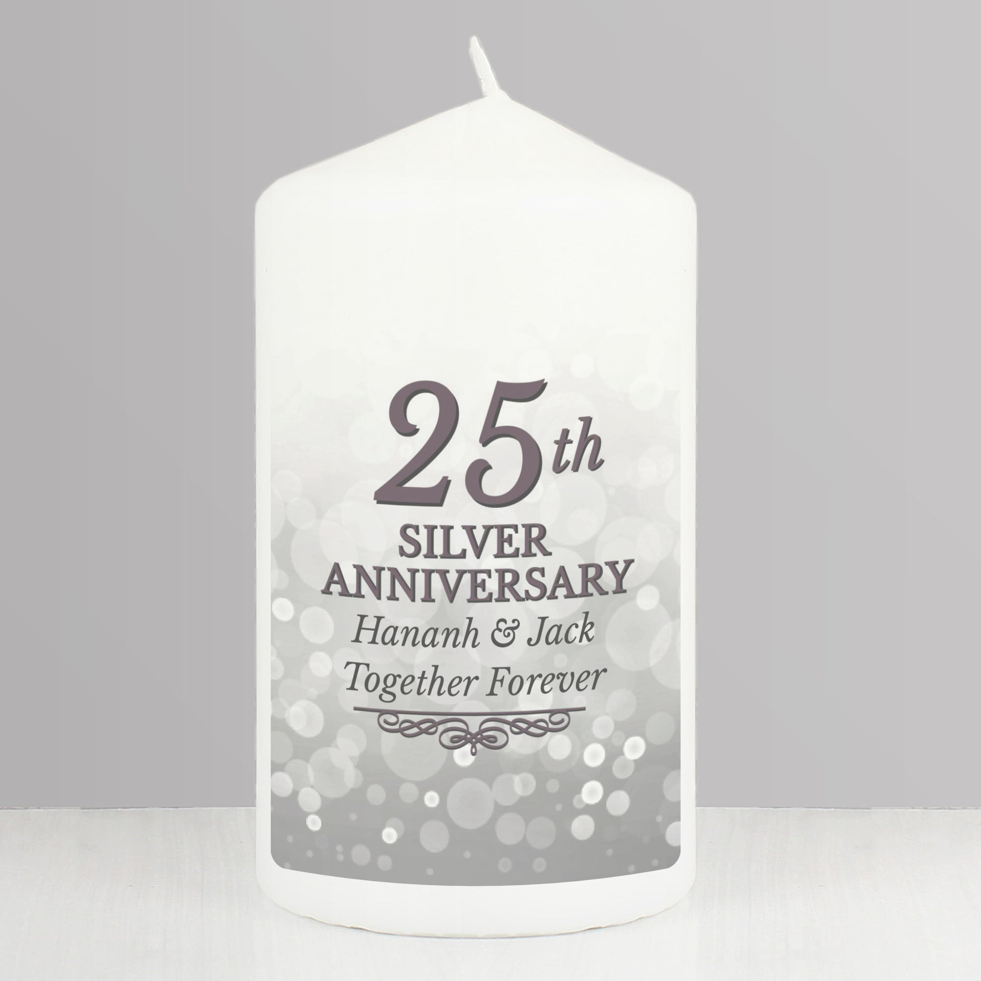 Personalised 25th Silver Anniversary Pillar Candle - image 4