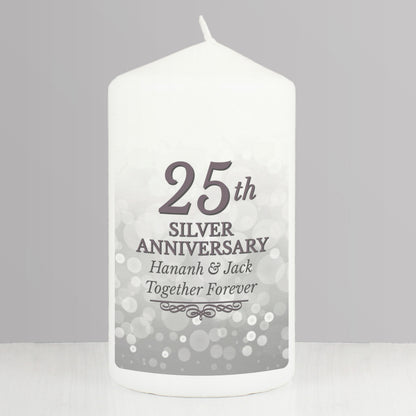 Personalised 25th Silver Anniversary Pillar Candle - image 4