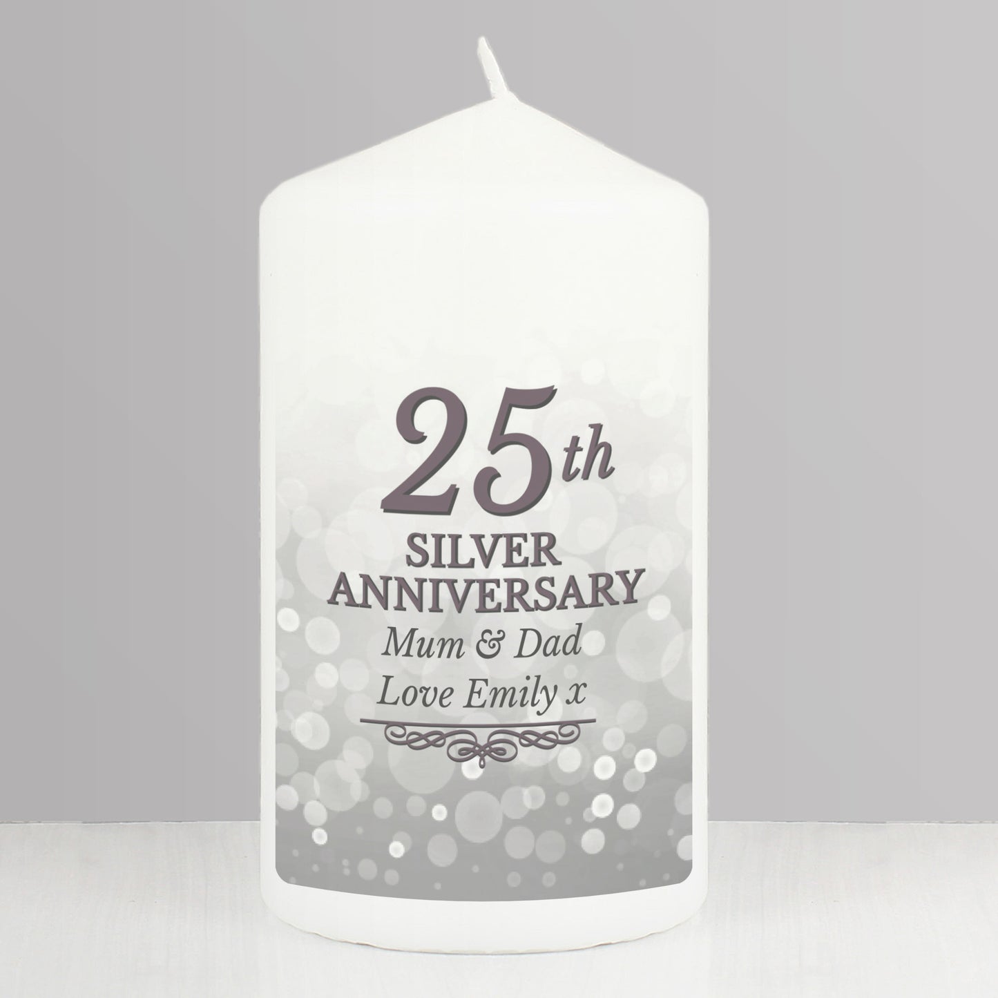 Personalised 25th Silver Anniversary Pillar Candle - image 5