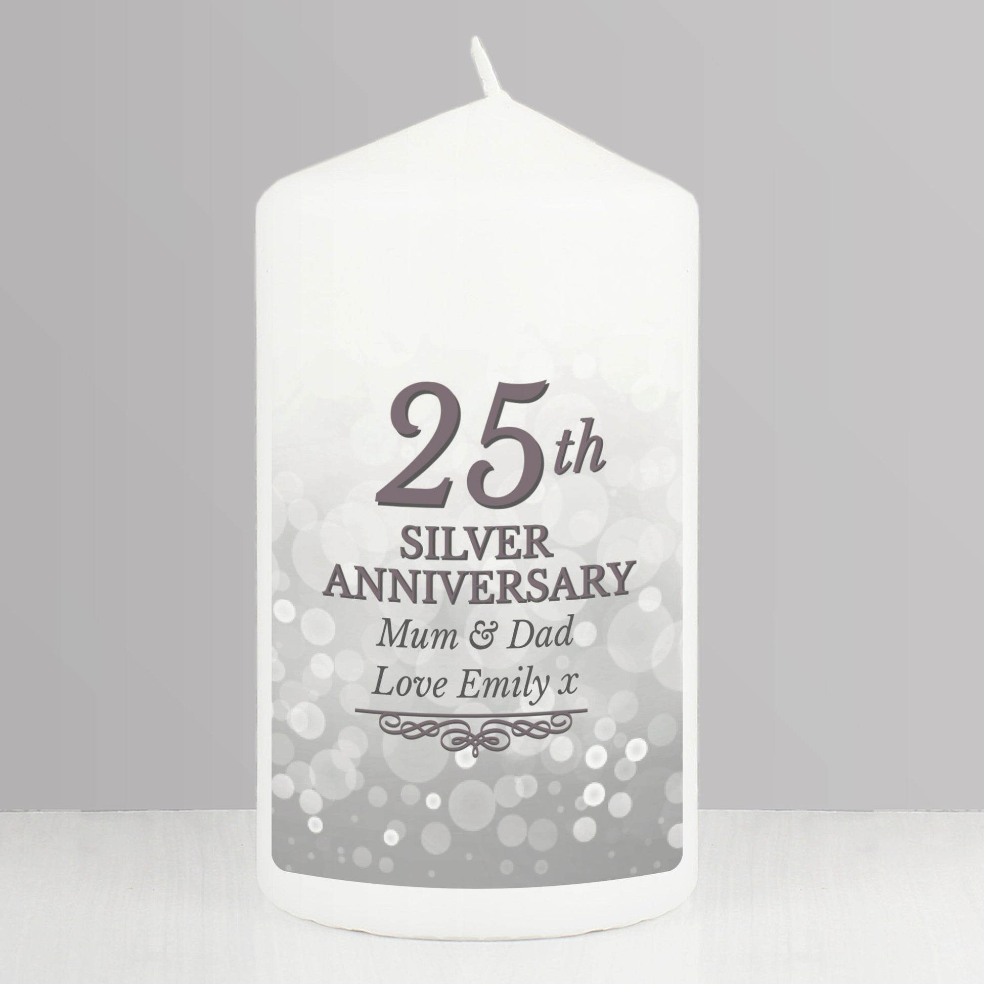 Personalised 25th Silver Anniversary Pillar Candle - image 5