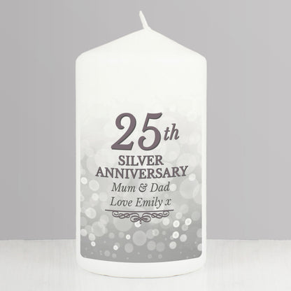 Personalised 25th Silver Anniversary Pillar Candle - image 5