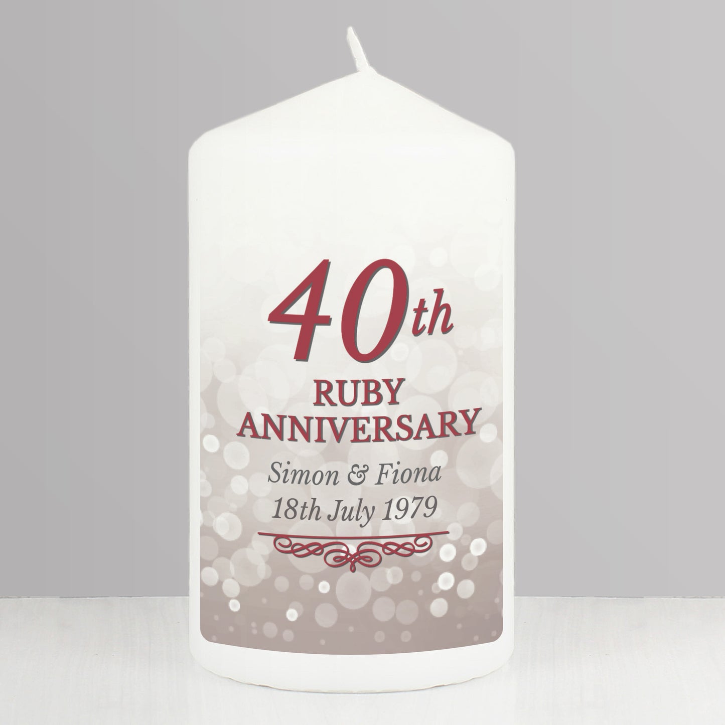 Personalised 40th Ruby Anniversary Pillar Candle from Heartfelt Gifts