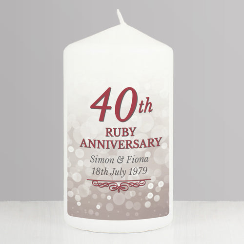 Personalised 40th Ruby Anniversary Pillar Candle from Heartfelt Gifts