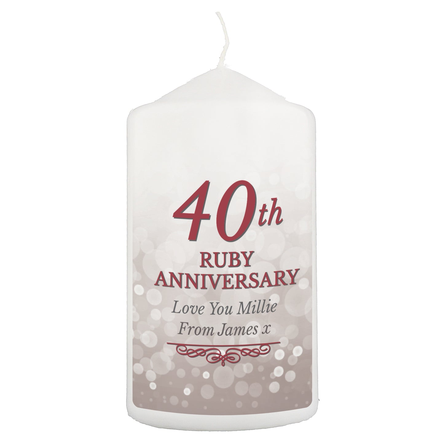Personalised 40th Ruby Anniversary Pillar Candle - image 2