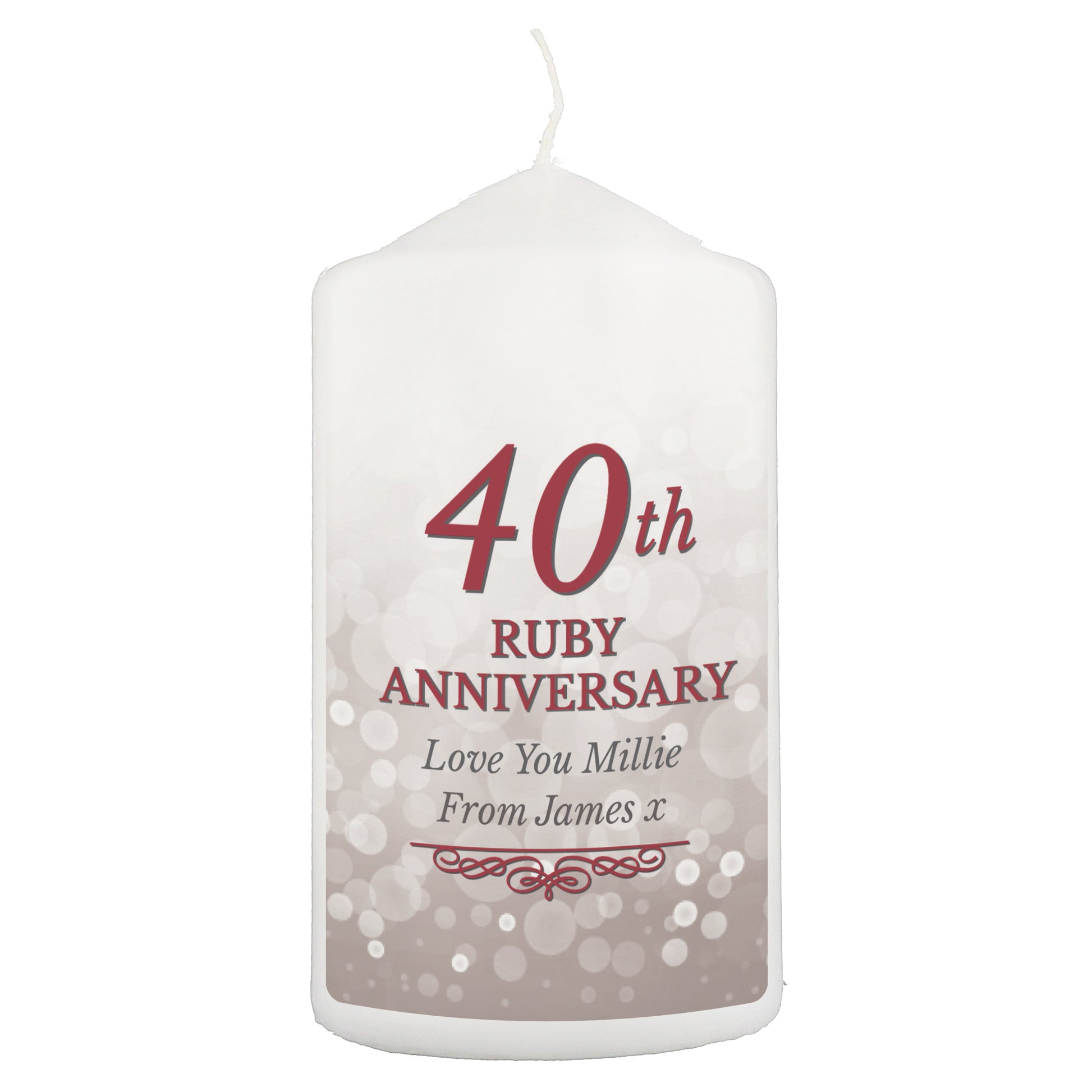 Personalised 40th Ruby Anniversary Pillar Candle - image 2