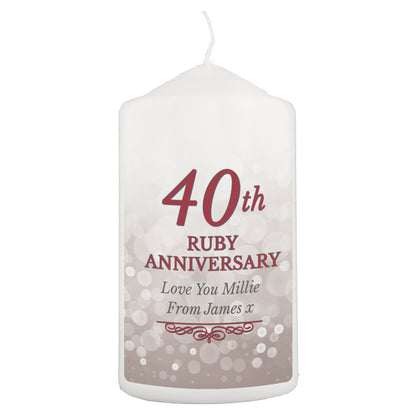 Personalised 40th Ruby Anniversary Pillar Candle - image 2