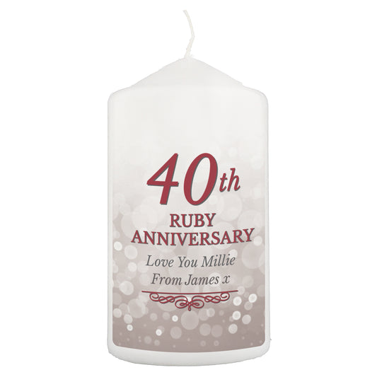 Personalised 40th Ruby Anniversary Pillar Candle - image 2