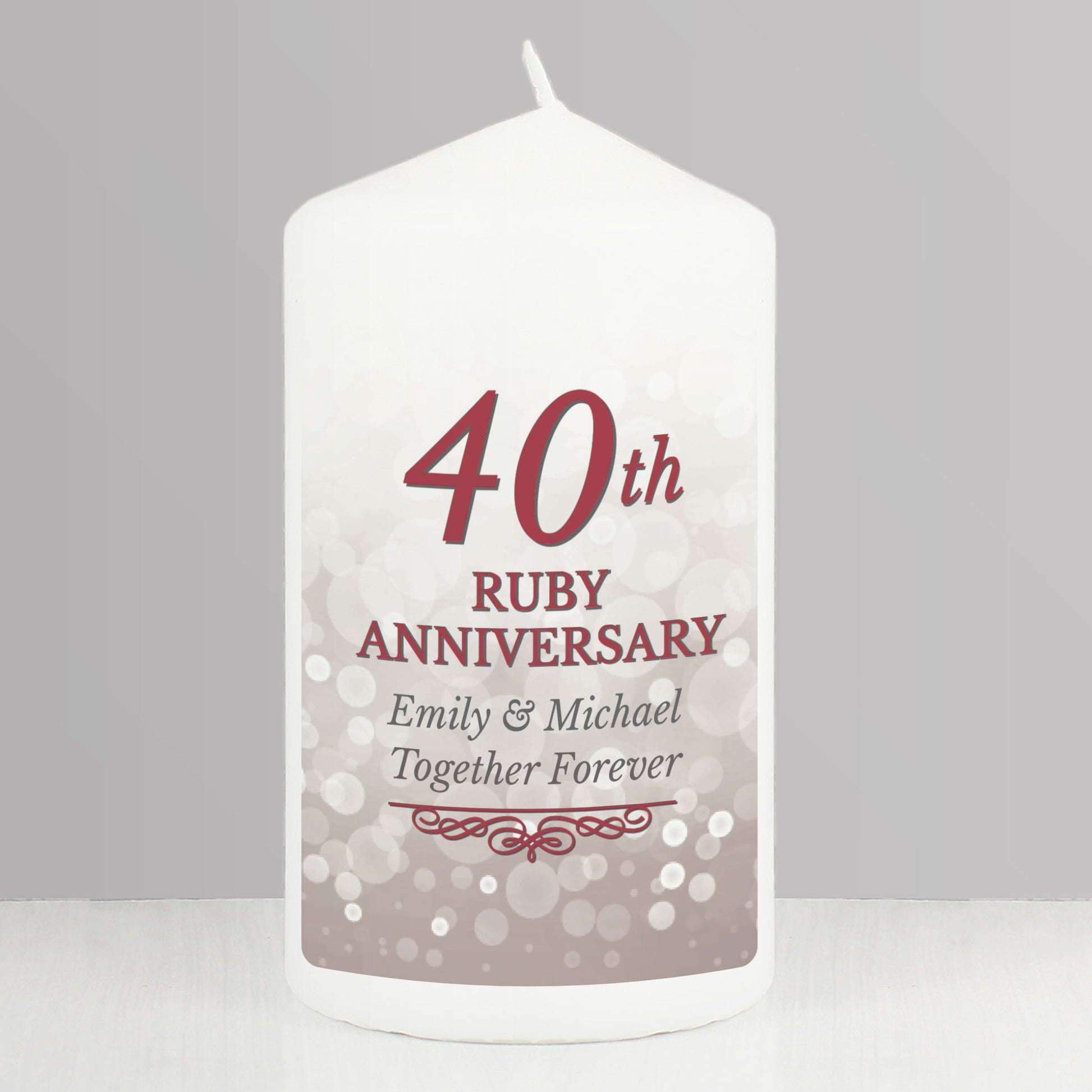 Personalised 40th Ruby Anniversary Pillar Candle - image 3