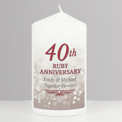 Personalised 40th Ruby Anniversary Pillar Candle - image 3