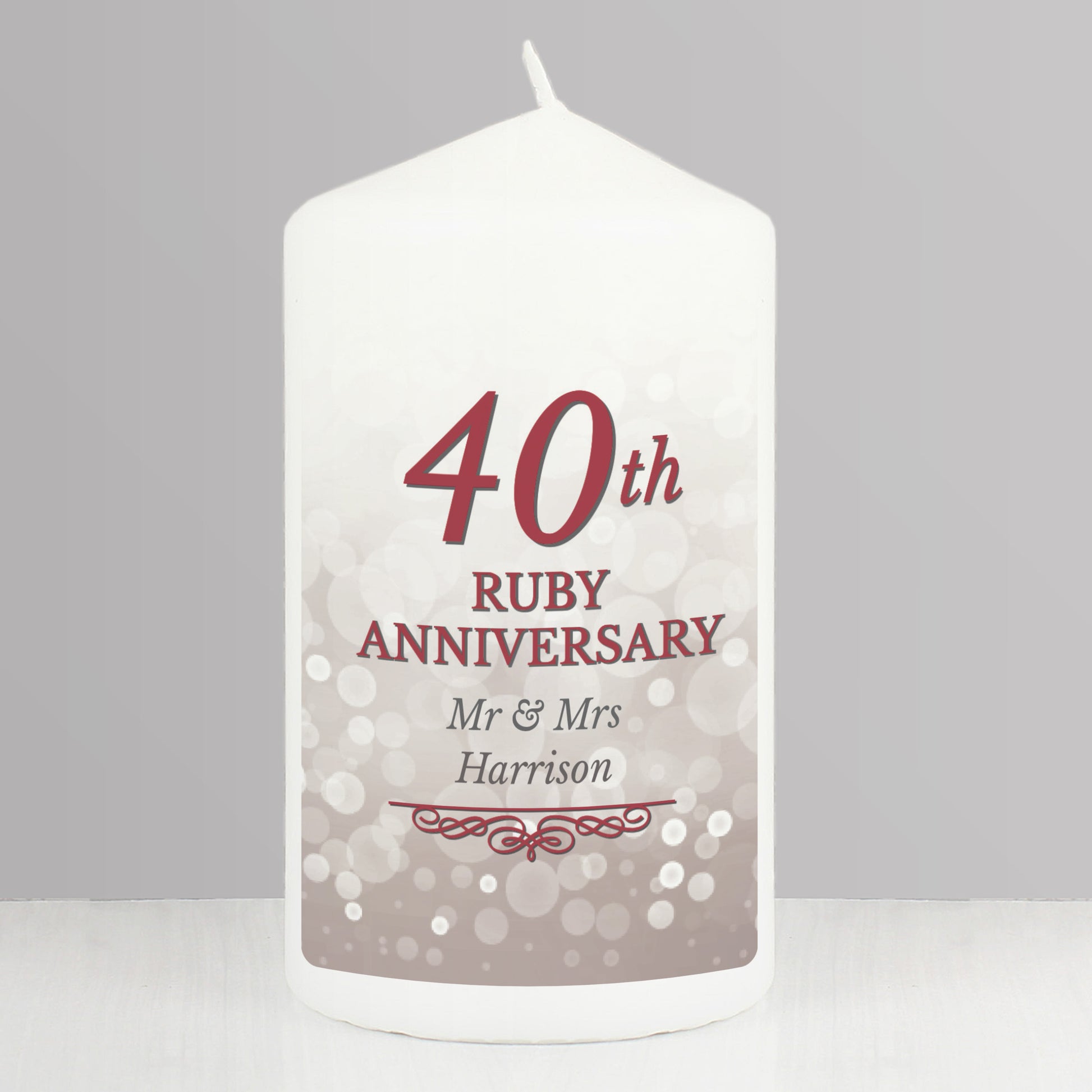 Personalised 40th Ruby Anniversary Pillar Candle - image 4