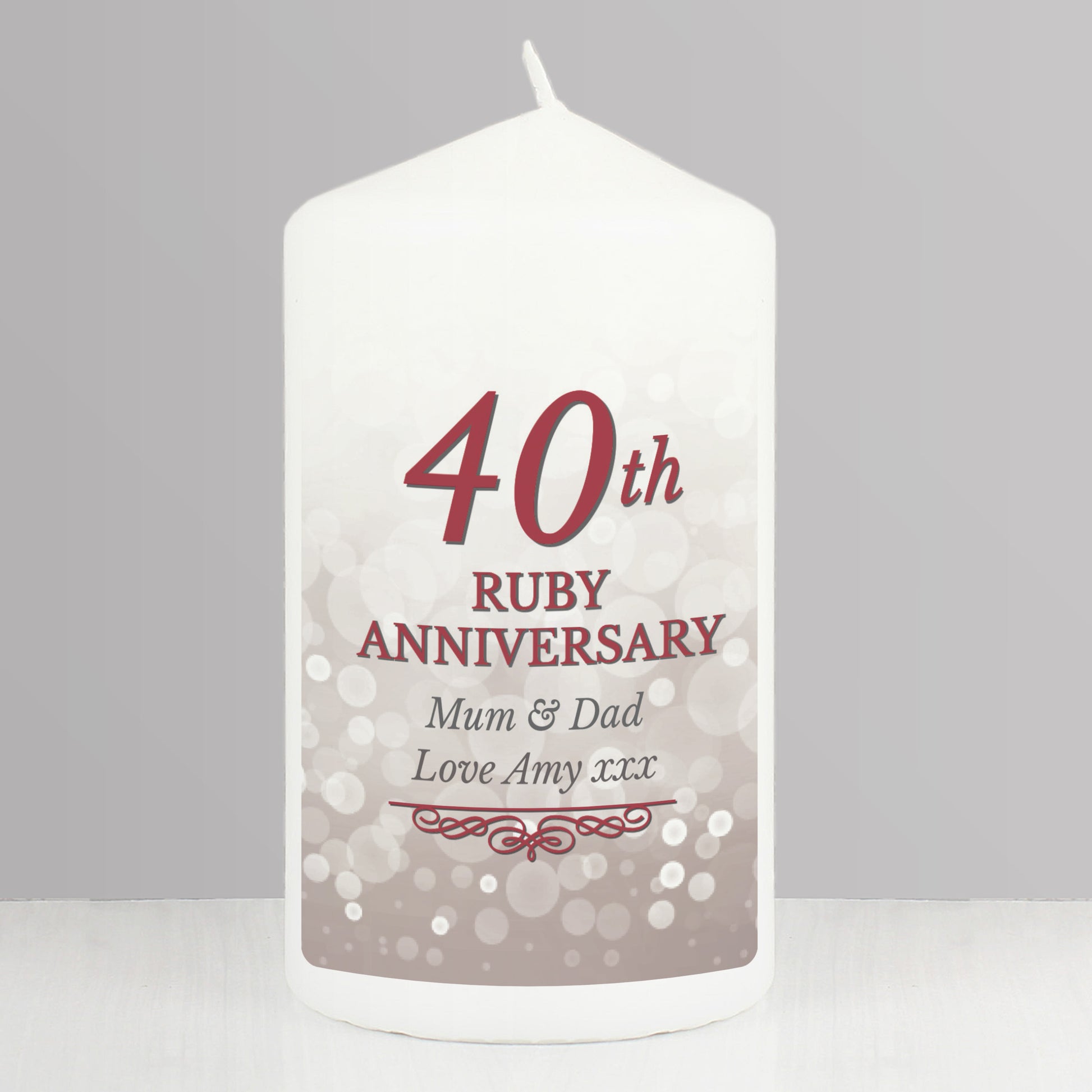 Personalised 40th Ruby Anniversary Pillar Candle - image 5