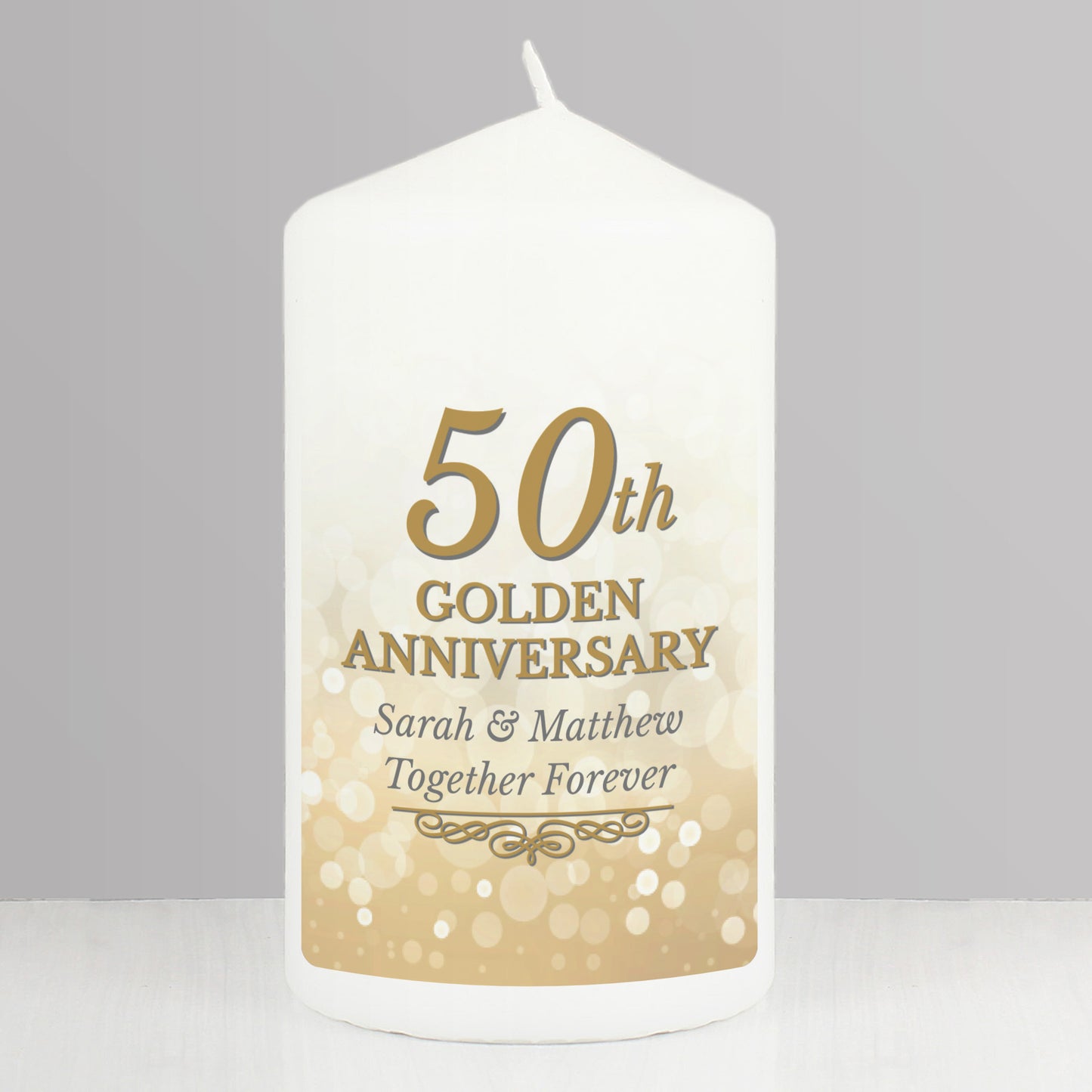 Personalised 50th Golden Anniversary Pillar Candle from Heartfelt Gifts