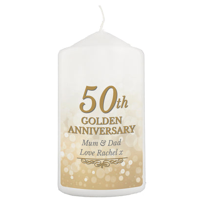 Personalised 50th Golden Anniversary Pillar Candle - image 2