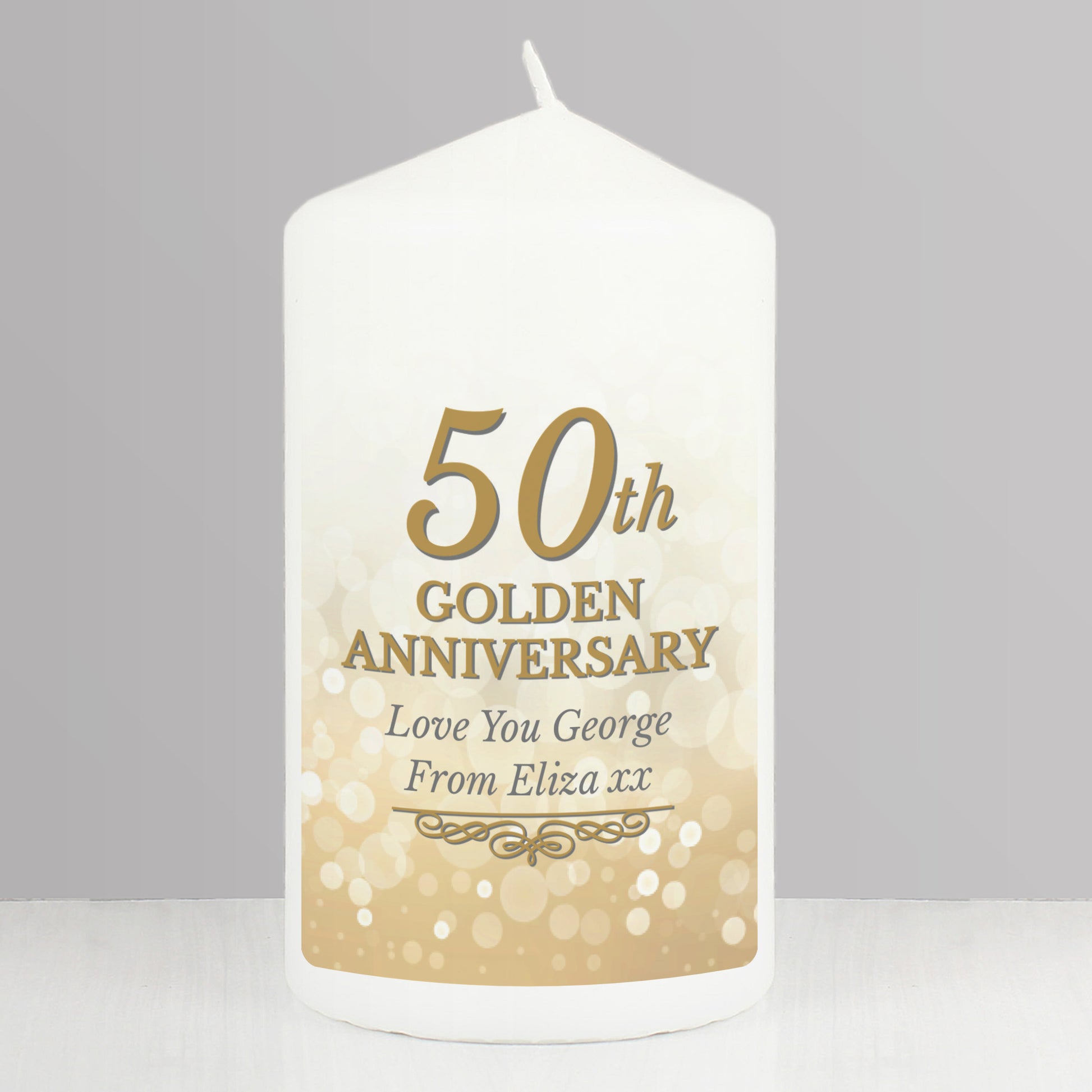 Personalised 50th Golden Anniversary Pillar Candle - image 5