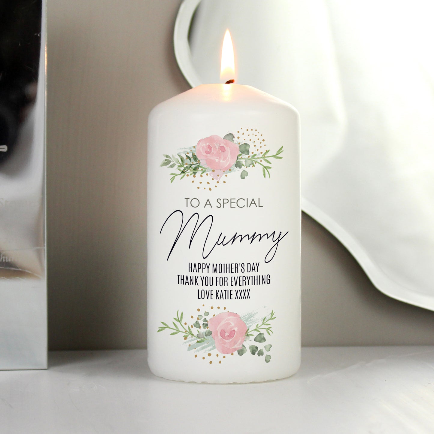 Personalised Abstract Rose Pillar Candle from Heartfelt Gifts