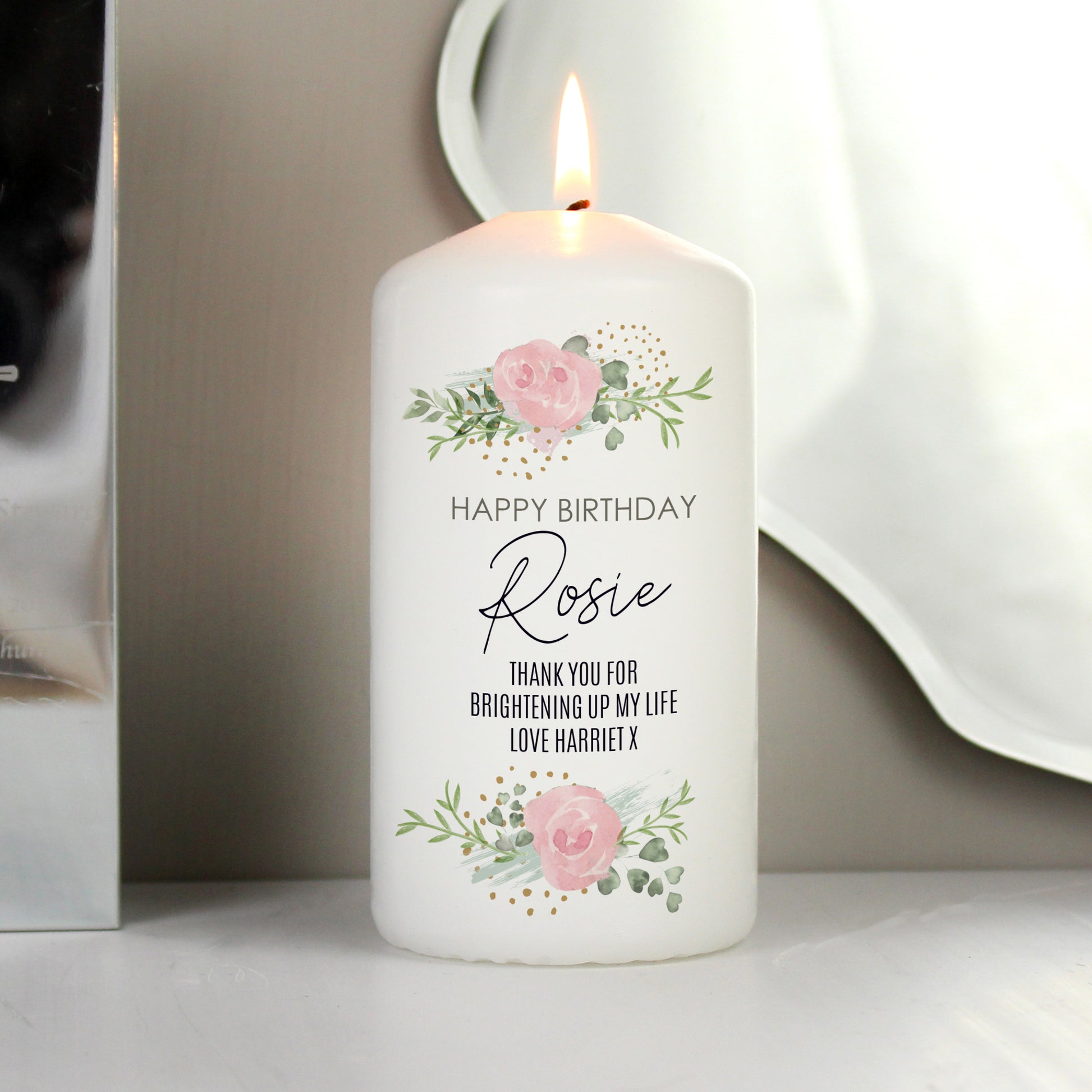 Personalised Abstract Rose Pillar Candle - image 3