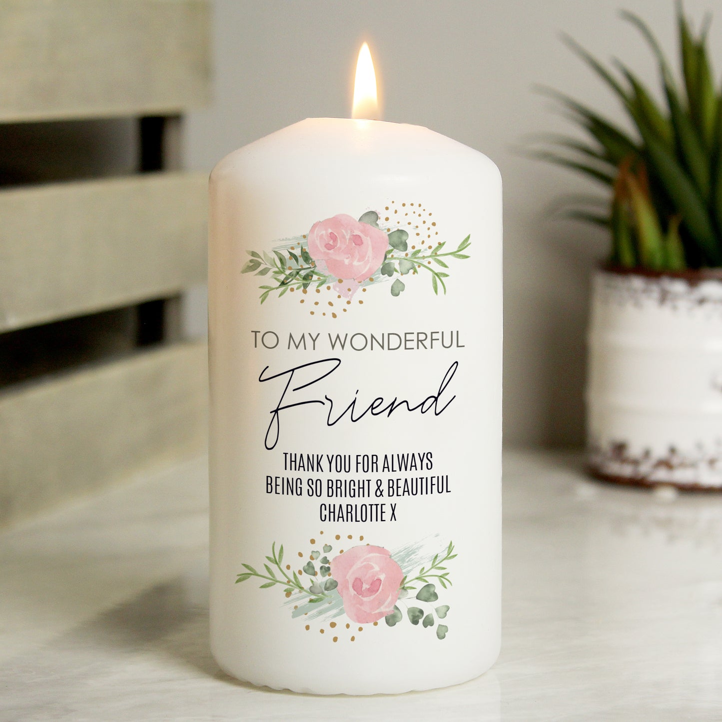 Personalised Abstract Rose Pillar Candle - image 6