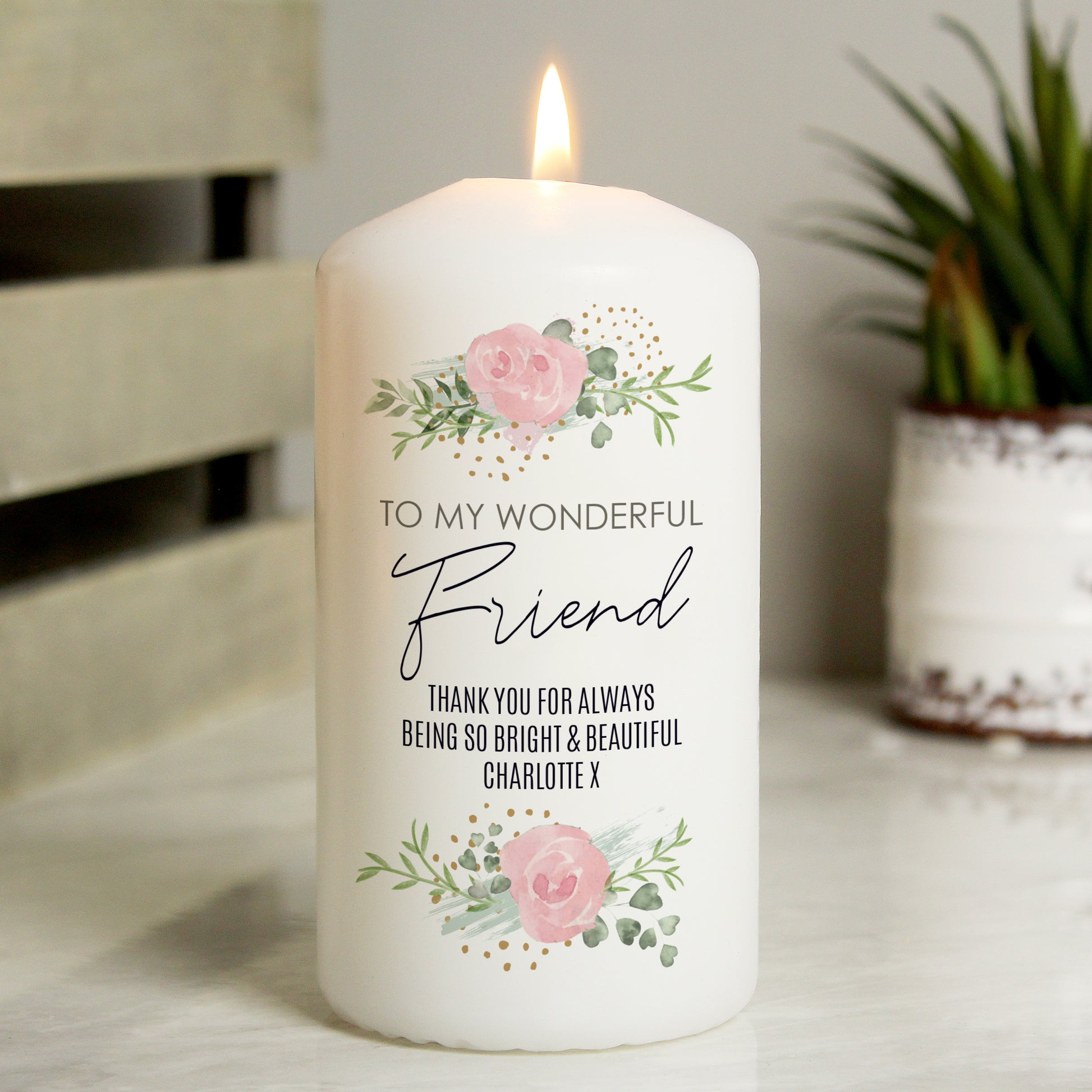 Personalised Abstract Rose Pillar Candle - image 6
