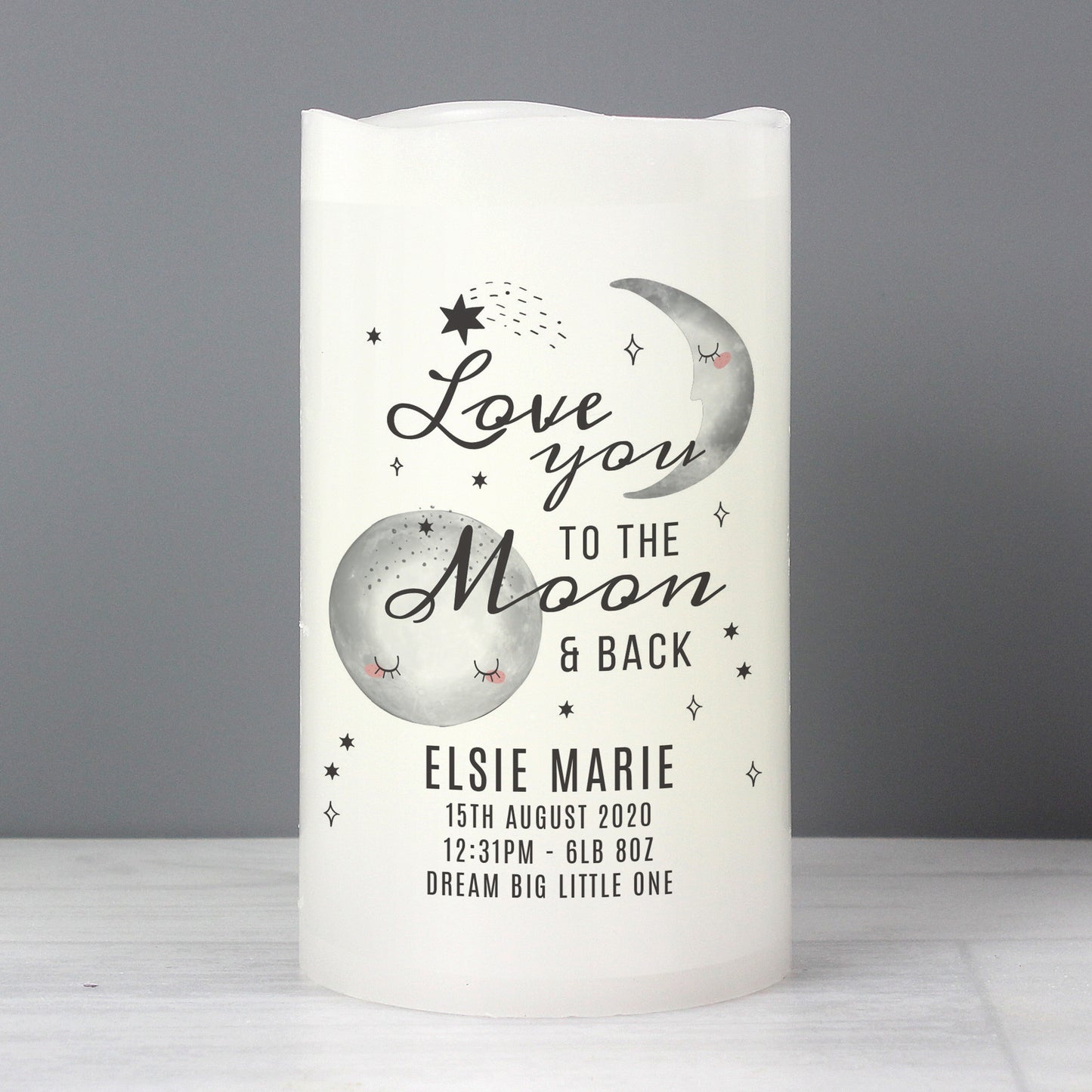 Personalised Baby To The Moon and Back LED Candle from Heartfelt Gifts