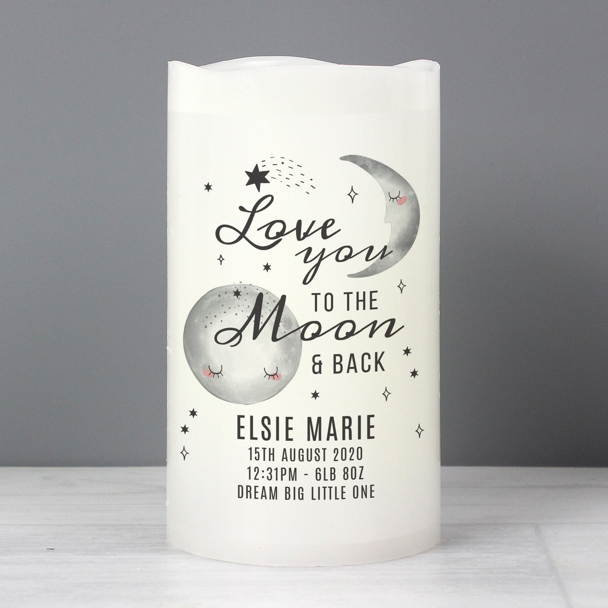 Personalised Baby To The Moon and Back LED Candle from Heartfelt Gifts