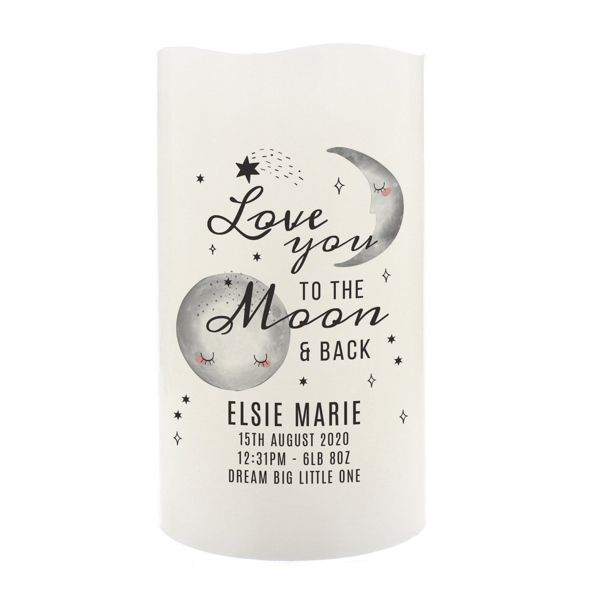 Personalised Baby To The Moon and Back LED Candle - image 2
