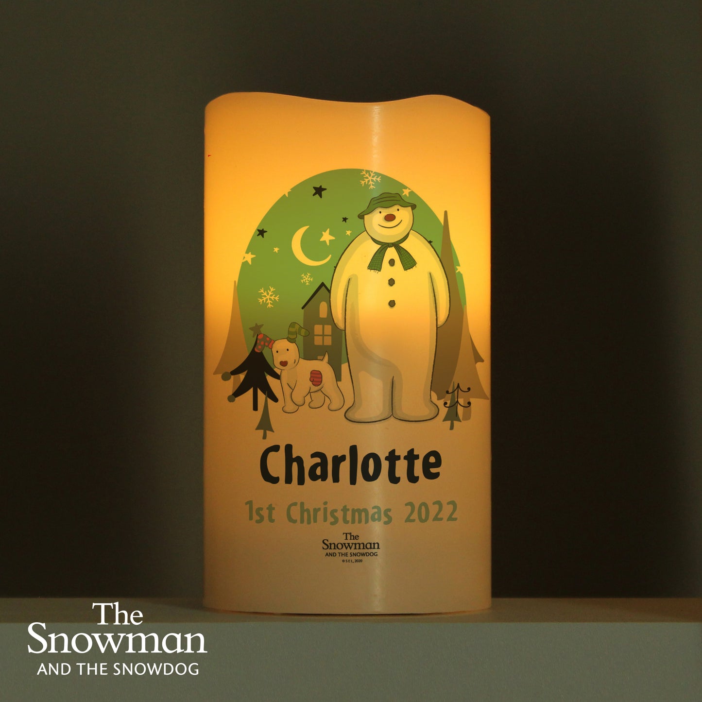 Personalised The Snowman and the Snowdog LED Candle - image 4