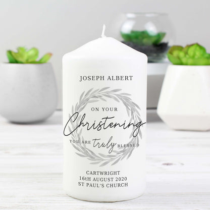 Personalised 'Truly Blessed' Christening Pillar Candle - image 3