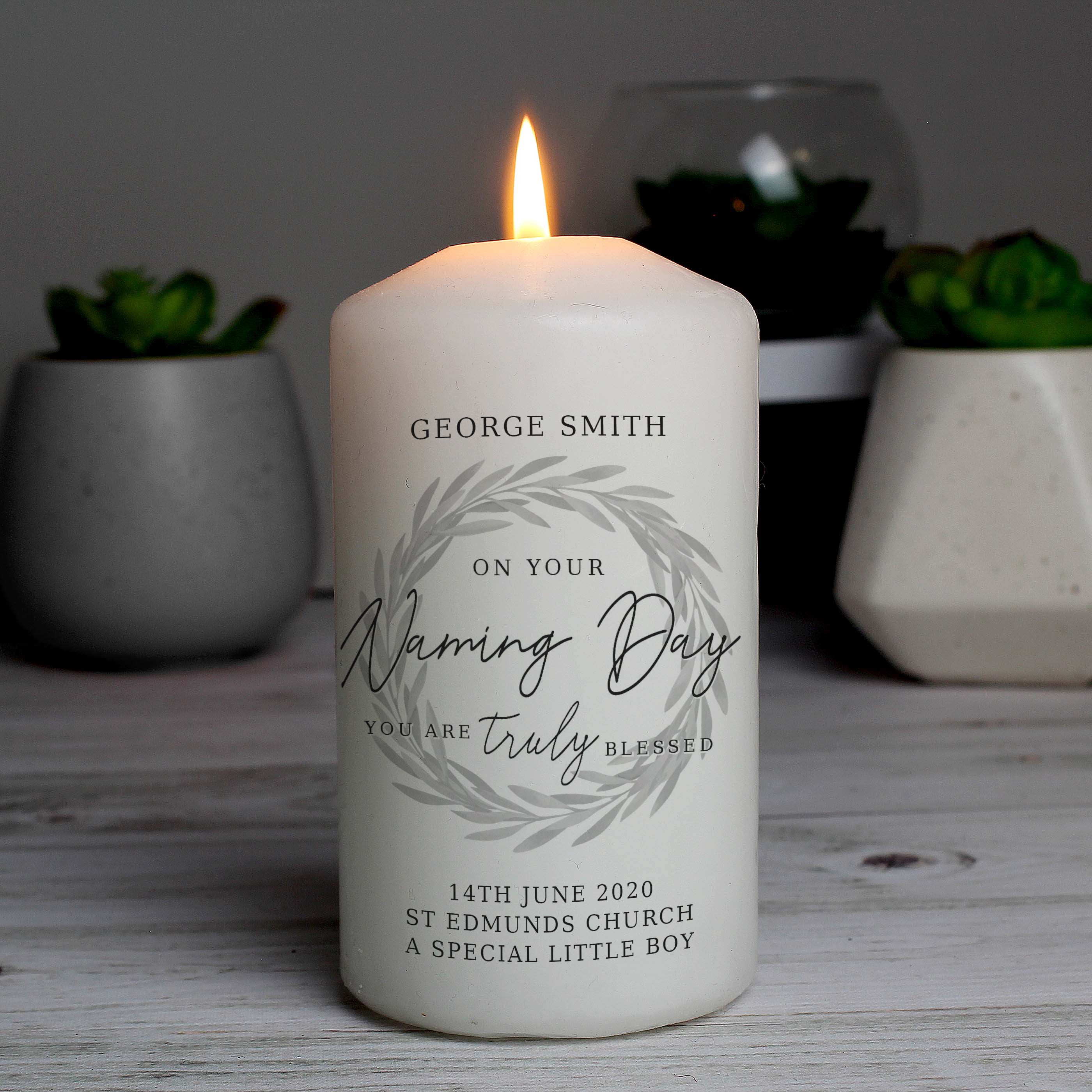 Personalised Truly Blessed Naming Day Pillar Candle from Heartfelt Gifts