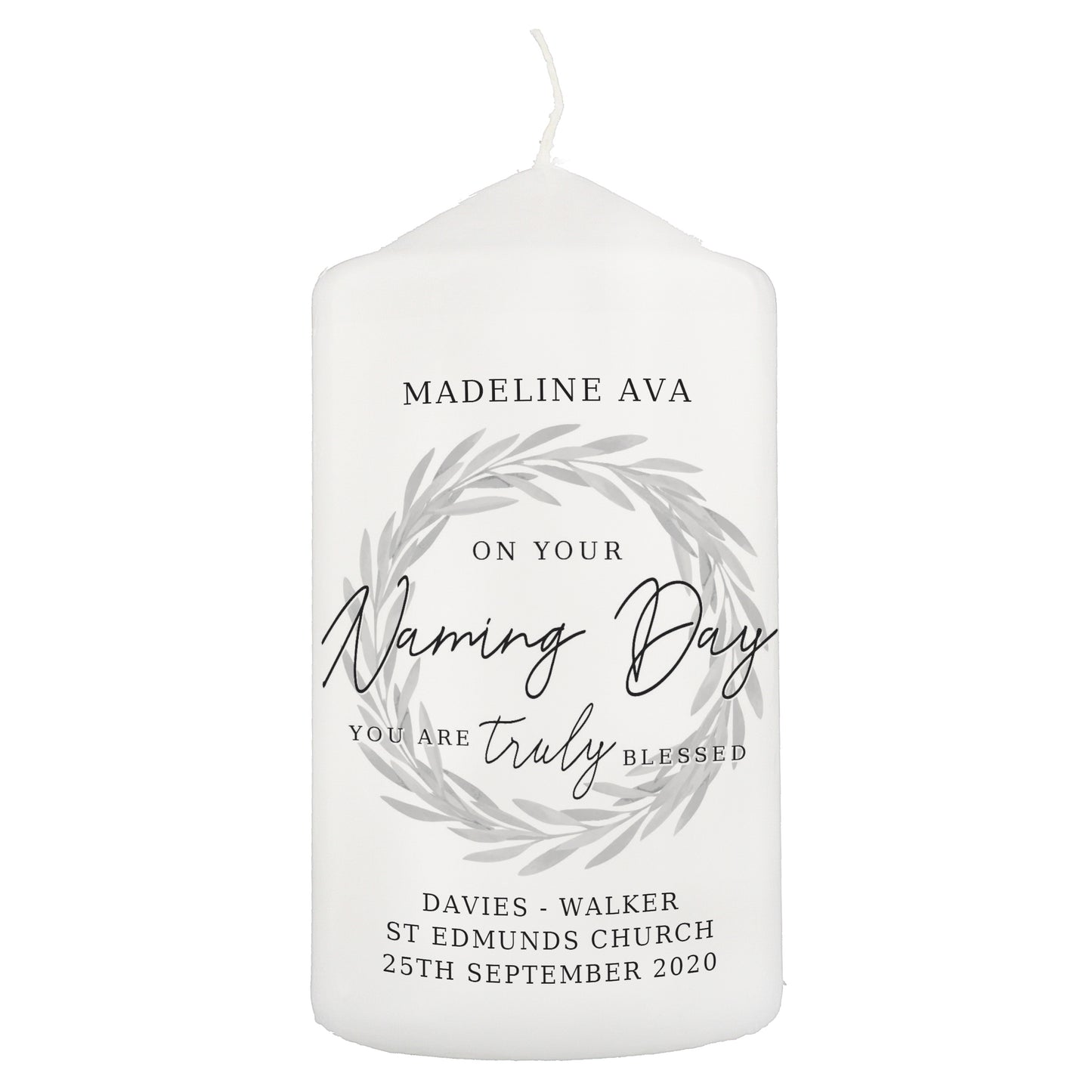 Personalised Truly Blessed Naming Day Pillar Candle - image 2