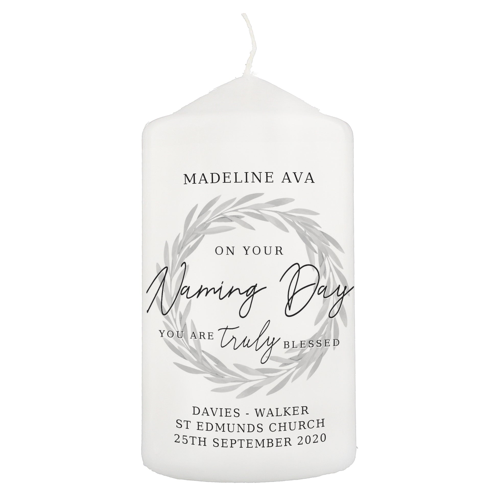 Personalised Truly Blessed Naming Day Pillar Candle - image 2