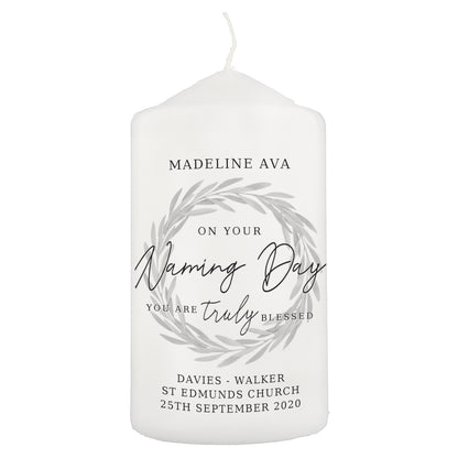 Personalised Truly Blessed Naming Day Pillar Candle - image 2