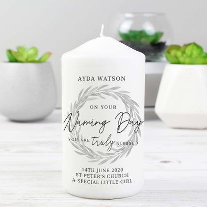 Personalised Truly Blessed Naming Day Pillar Candle - image 3