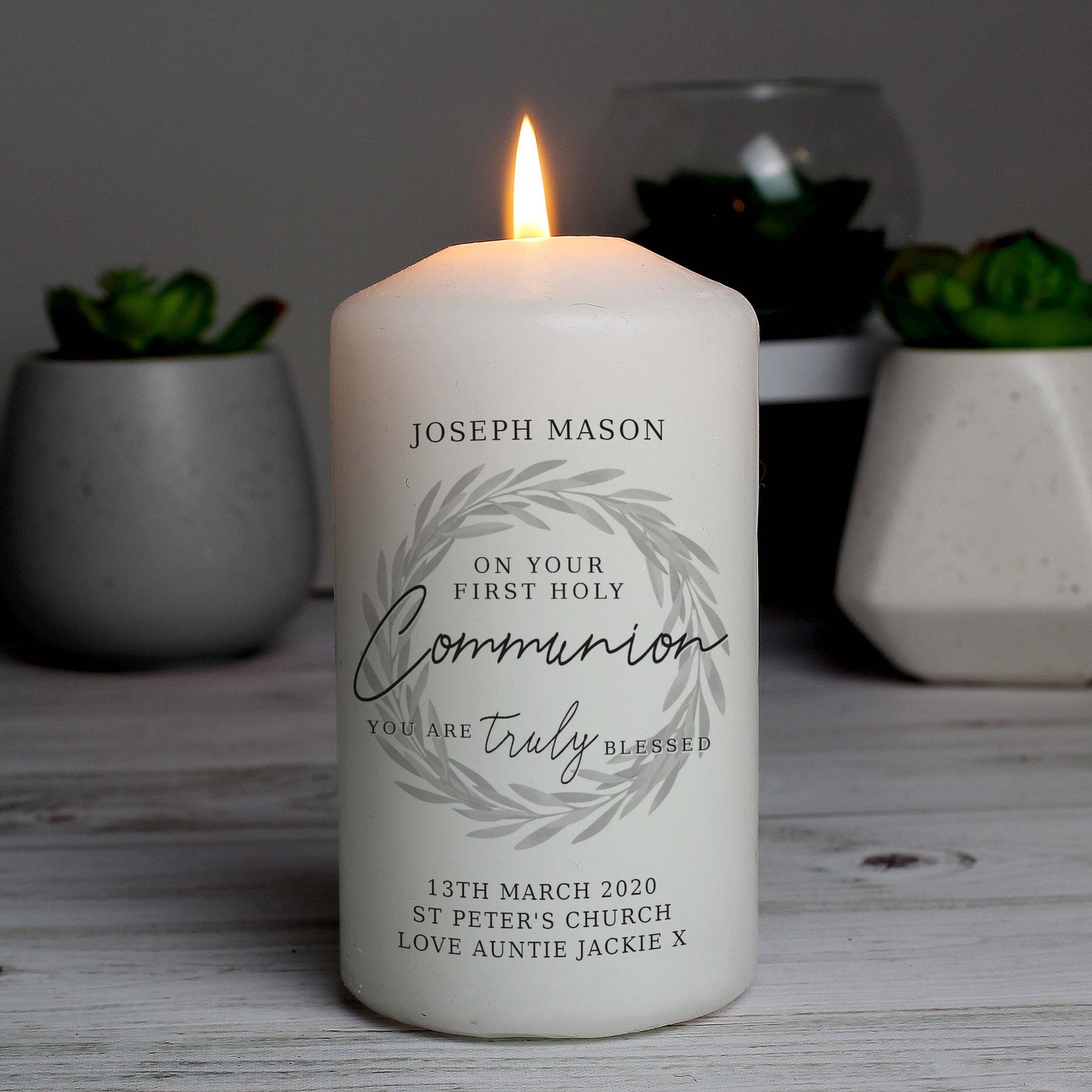 Personalised 'Truly Blessed' First Holy Communion Pillar Candle from Heartfelt Gifts