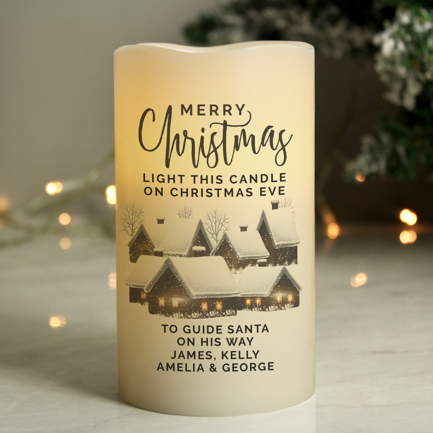 Personalised Christmas Town LED Candle from Heartfelt Gifts