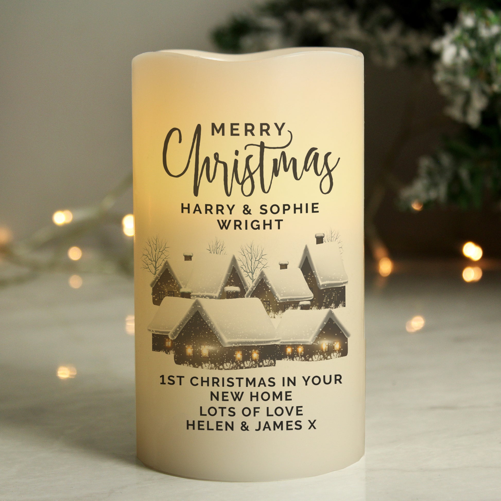 Personalised Christmas Town LED Candle - image 2