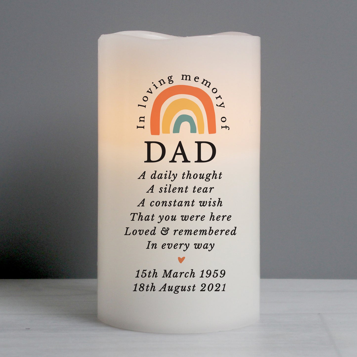 Personalised In Loving Memory Rainbow LED candle from Heartfelt Gifts