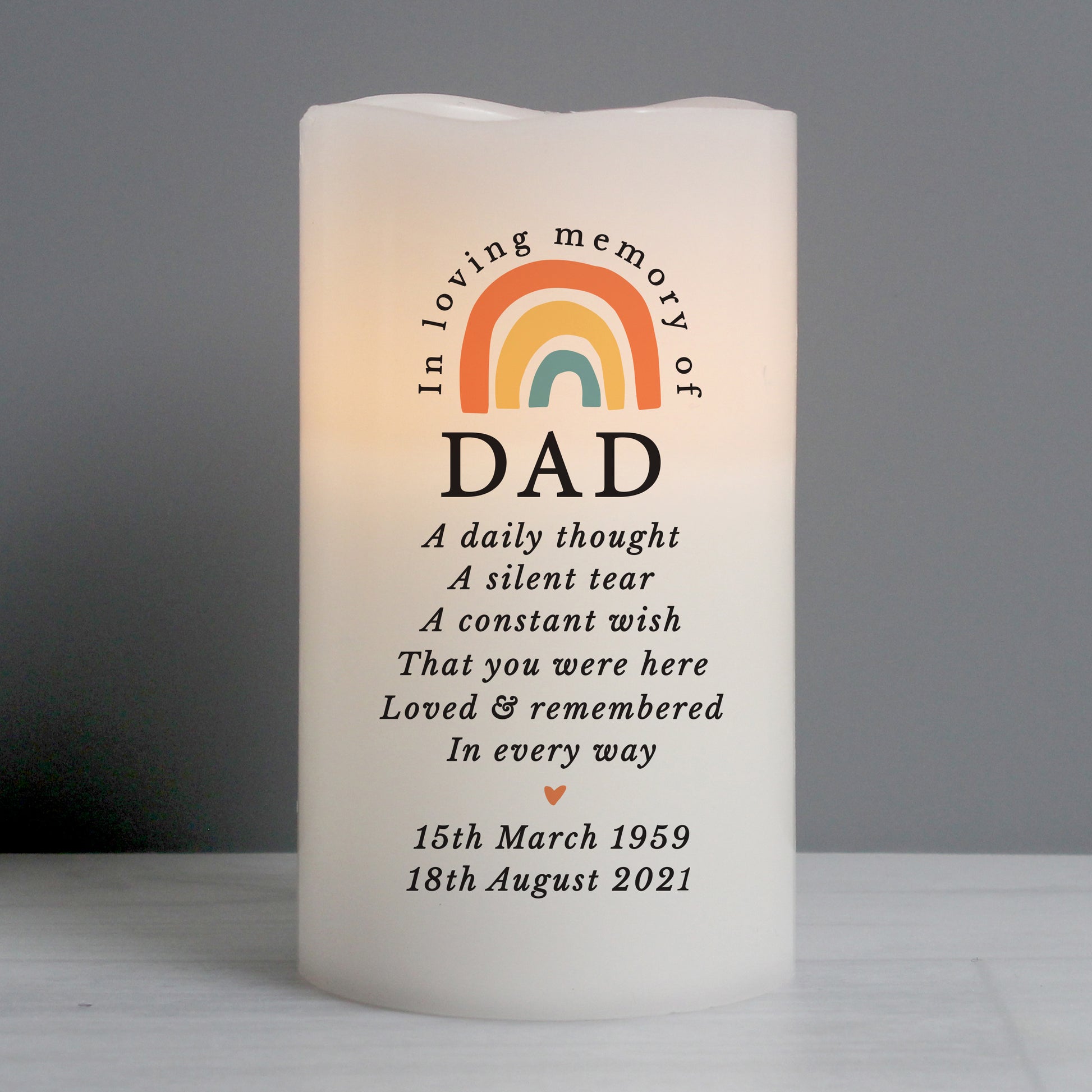 Personalised In Loving Memory Rainbow LED candle from Heartfelt Gifts