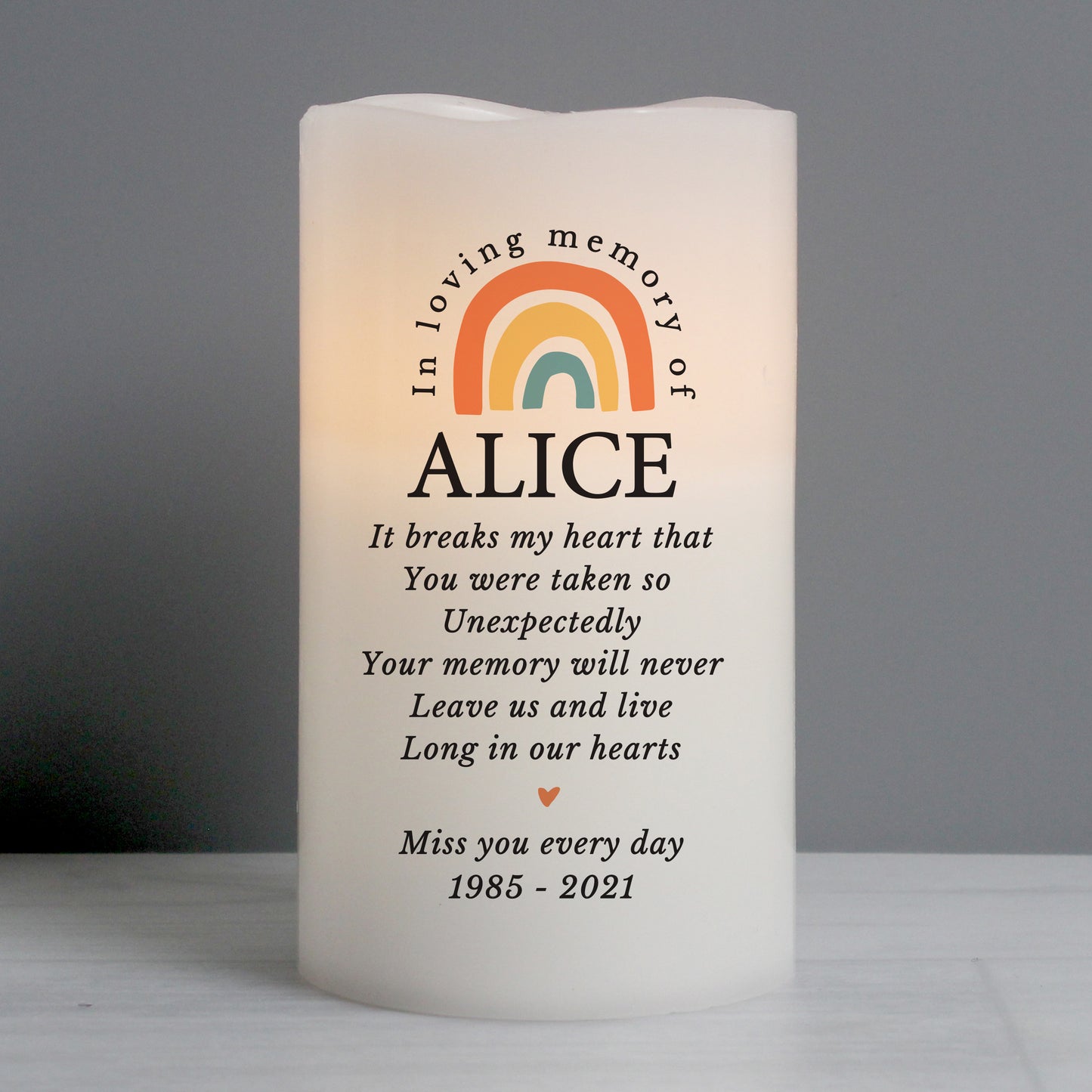 Personalised In Loving Memory Rainbow LED candle - image 3