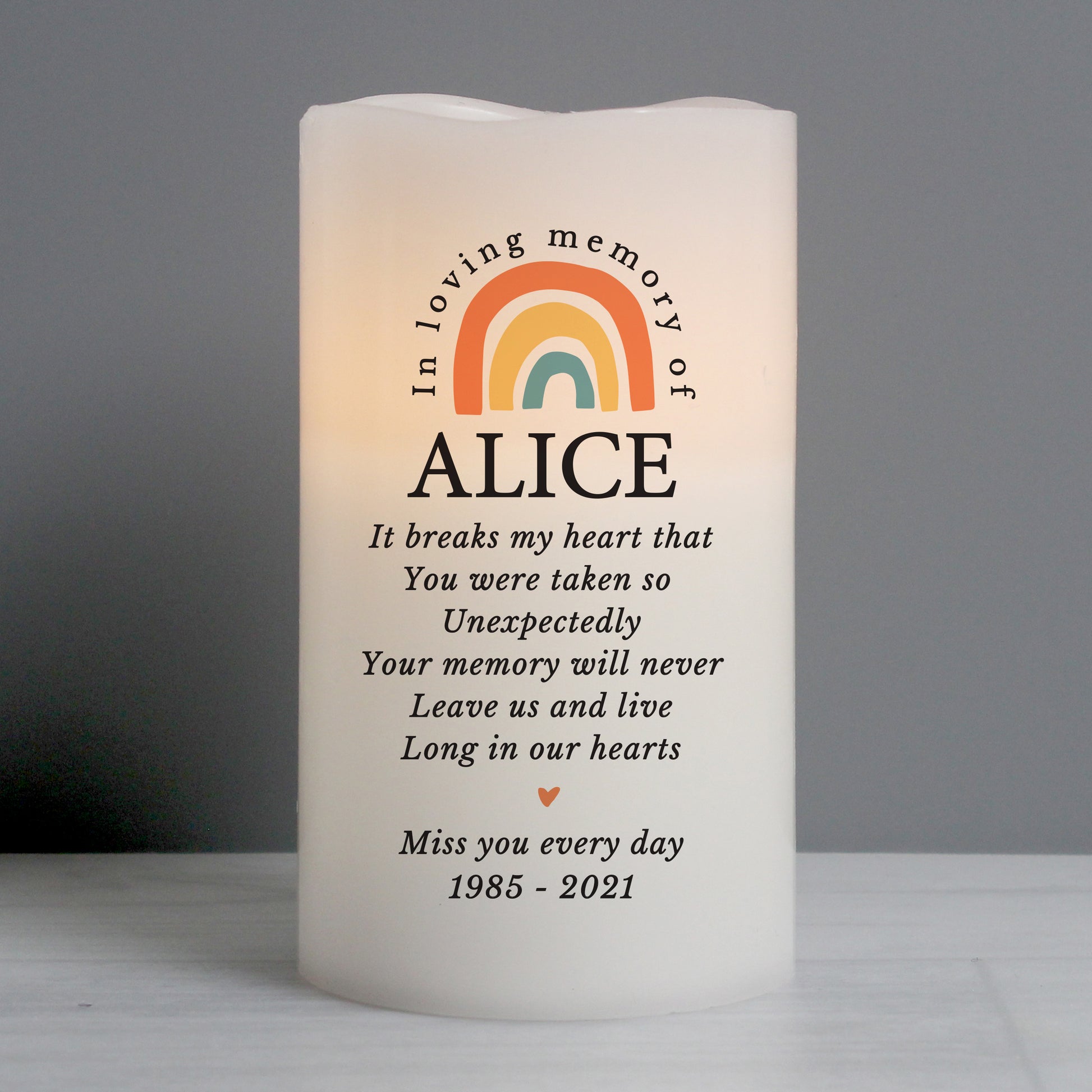 Personalised In Loving Memory Rainbow LED candle - image 3