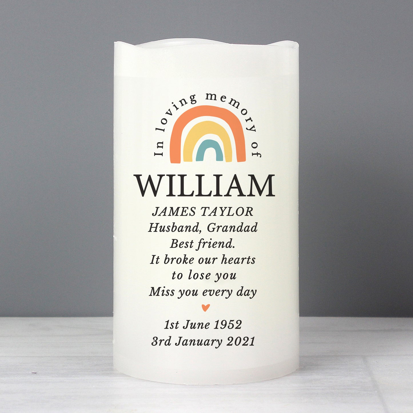 Personalised In Loving Memory Rainbow LED candle - image 4