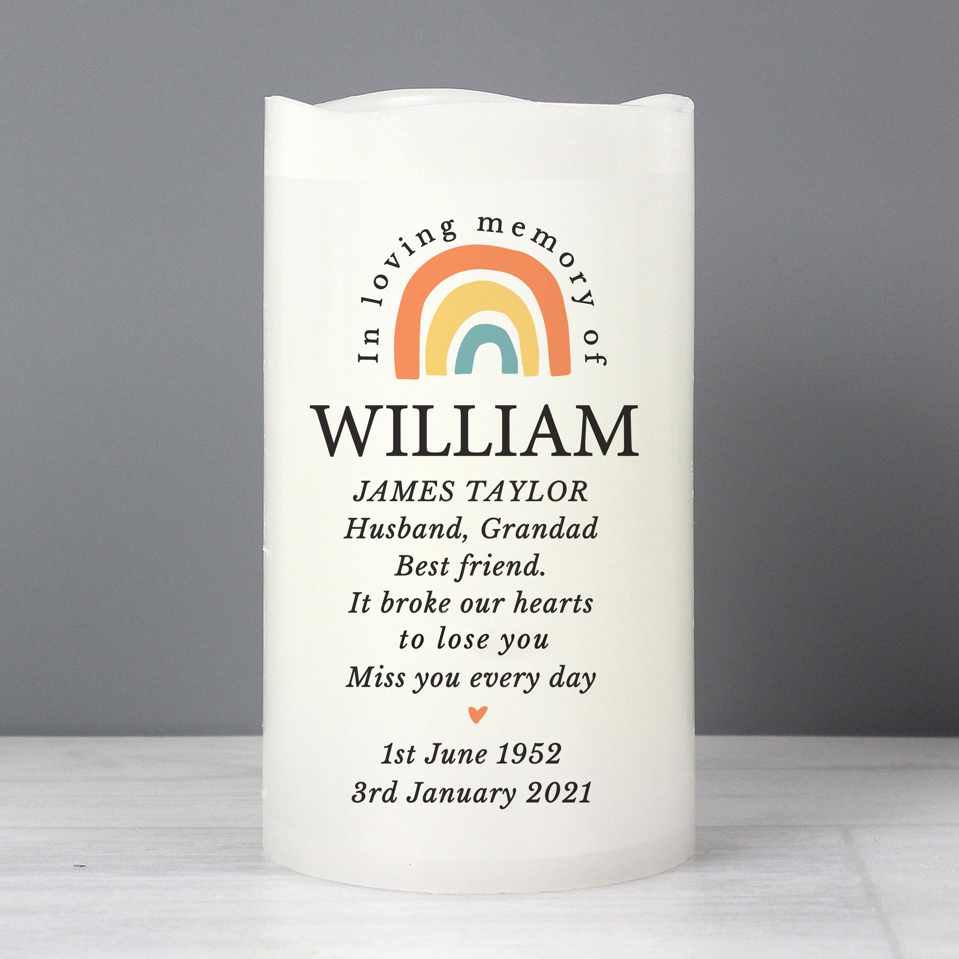 Personalised In Loving Memory Rainbow LED candle - image 4