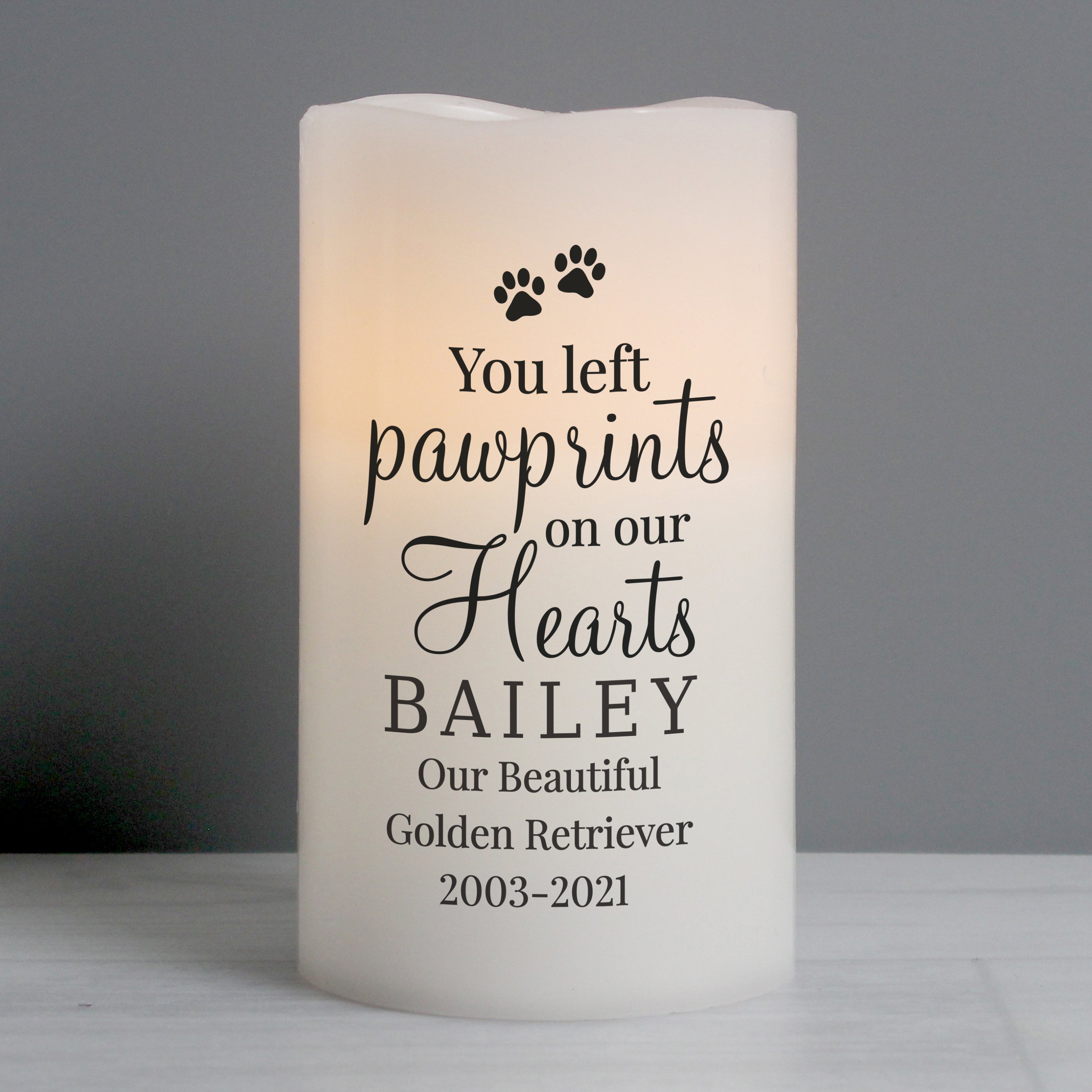 Personalised Pawprints On Our Hearts LED Candle from Heartfelt Gifts
