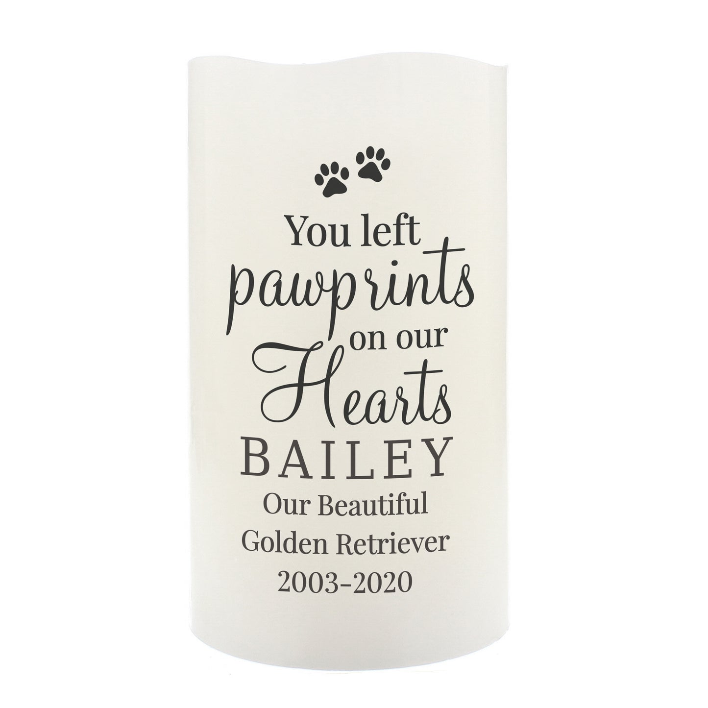 Personalised Pawprints On Our Hearts LED Candle - image 2