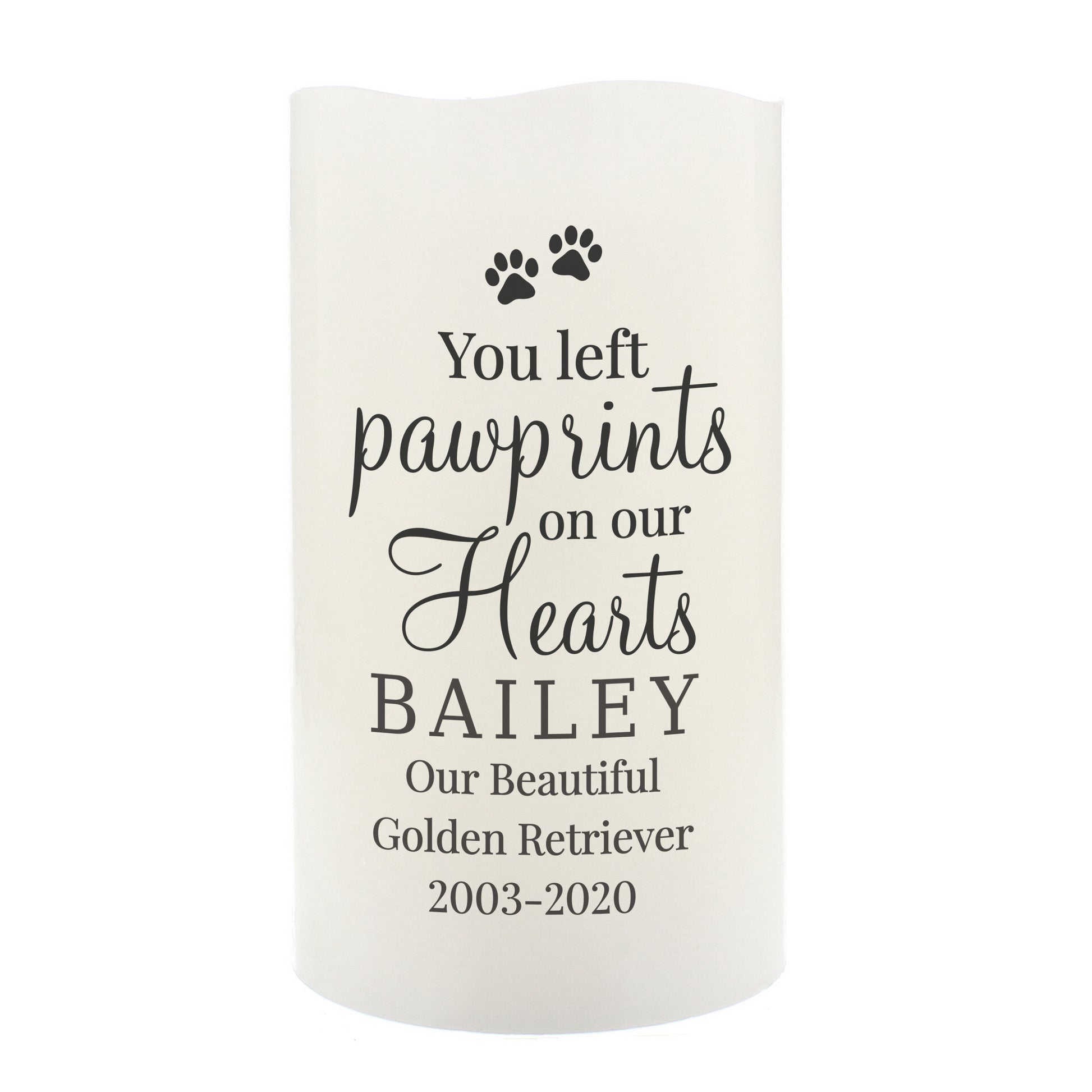 Personalised Pawprints On Our Hearts LED Candle - image 2