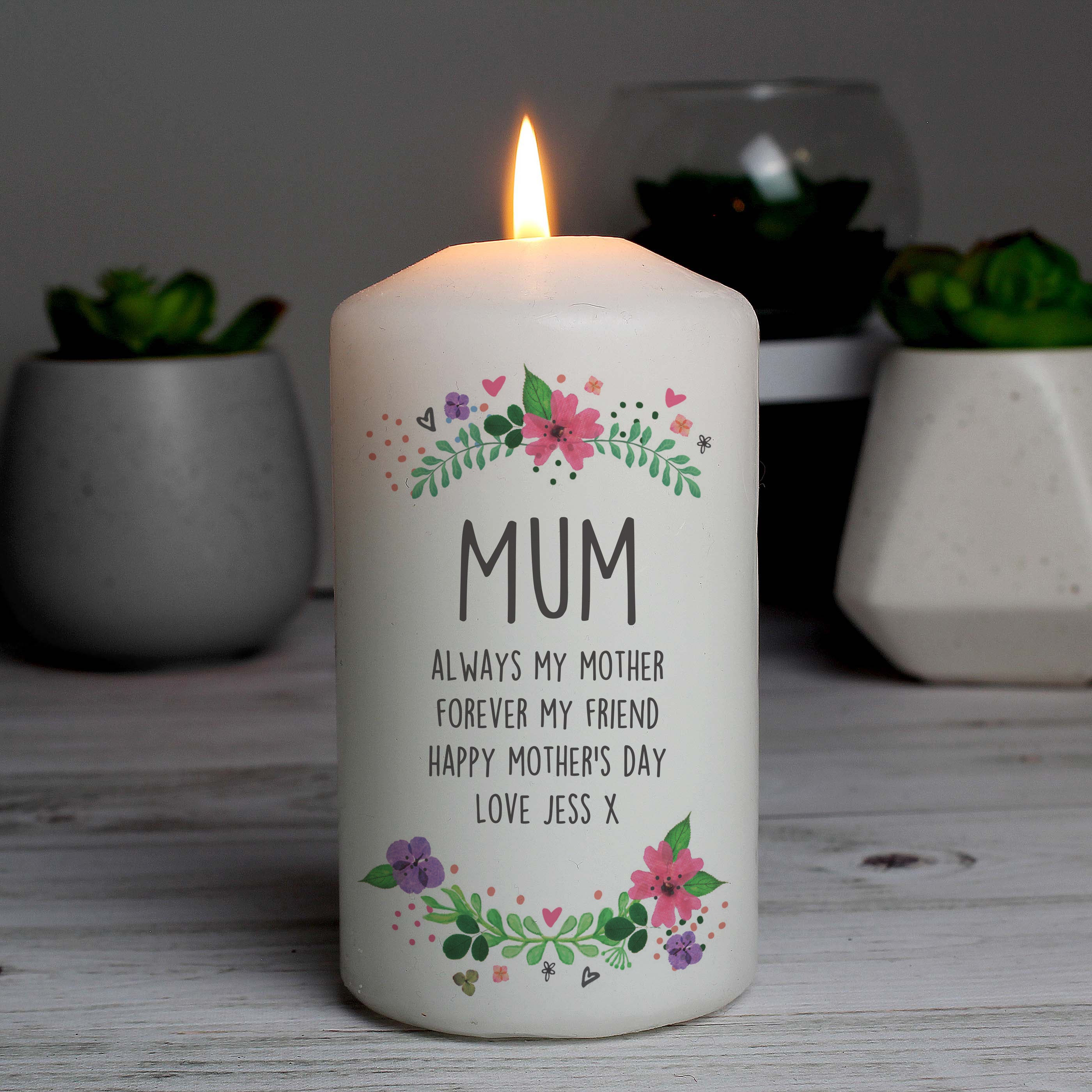 Personalised Floral Pillar Candle from Heartfelt Gifts