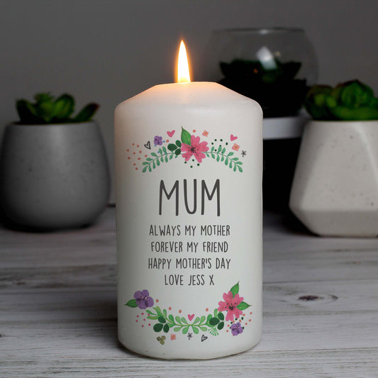 Personalised Floral Pillar Candle from Heartfelt Gifts